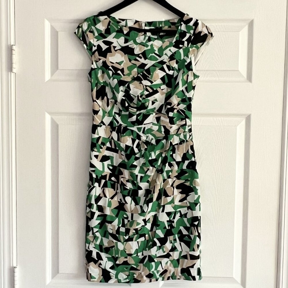 Ann Taylor green white tan black geometric sleeveless dress size 0 NWT